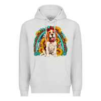 Dove Grey beagle turquoise and sunflowers rainbow Premium Hoodie - Artiststas