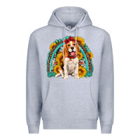 Heather Grey beagle turquoise and sunflowers rainbow Premium Hoodie - Artiststas
