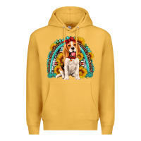 Mustard beagle turquoise and sunflowers rainbow Premium Hoodie - Artiststas