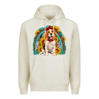 Oatmeal Heather beagle turquoise and sunflowers rainbow Premium Hoodie - Artiststas