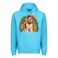 Ocean Blue beagle turquoise and sunflowers rainbow Premium Hoodie - Artiststas