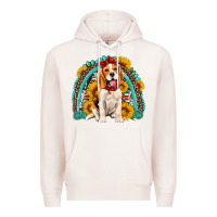 Pale Pink beagle turquoise and sunflowers rainbow Premium Hoodie - Artiststas