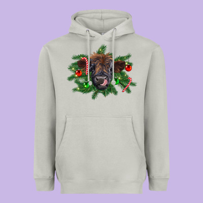 Christmas Highland Calf Heavyweight Hoodie Designed By Ranaportraitstore