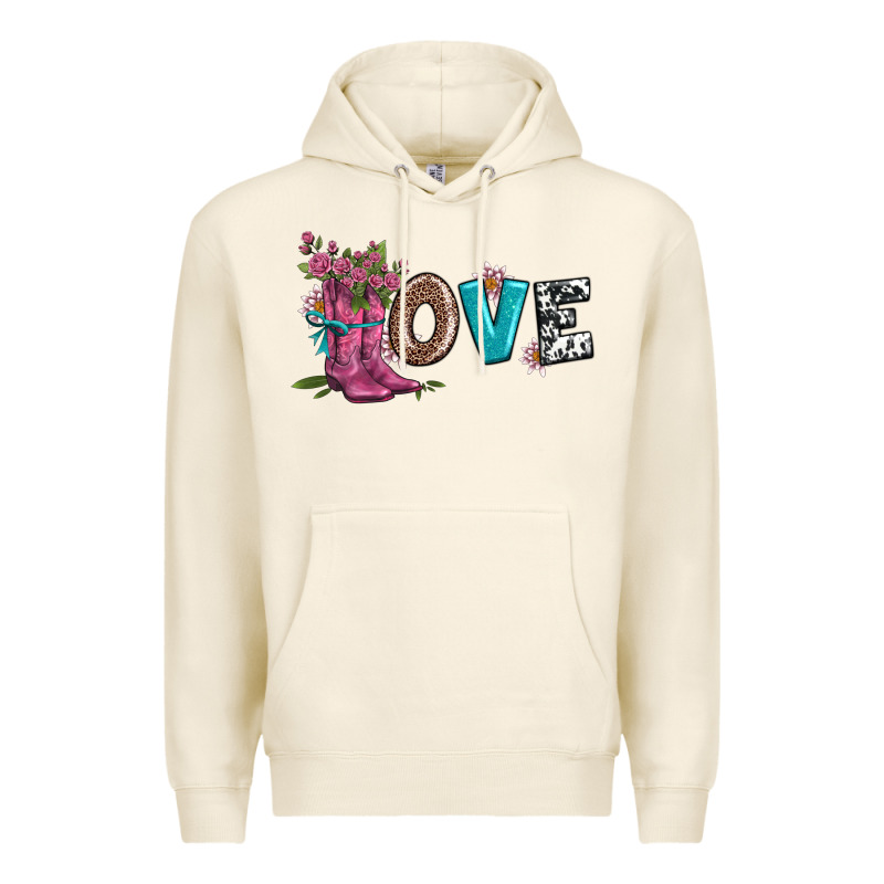 Valentines Day Love And Boots Premium Hoodie by AdoDesignShop | Teevron