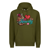 Army Green valentines day howdy and boots Premium Hoodie - AdoDesignShop
