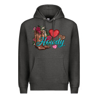 Charcoal Heather valentines day howdy and boots Premium Hoodie - AdoDesignShop