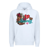 White valentines day howdy and boots Premium Hoodie - AdoDesignShop