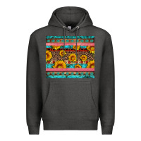 Charcoal Heather western sunflowers turquoise Premium Hoodie - Artiststas