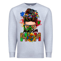 Heather Grey autism mom messy bun Premium Sweatshirt - Zillion Design Studio