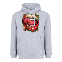 Heather Grey strawberry lips with leopard Heavyweight Hoodie - texasbilliewilder