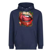 Navy strawberry lips with leopard Heavyweight Hoodie - texasbilliewilder