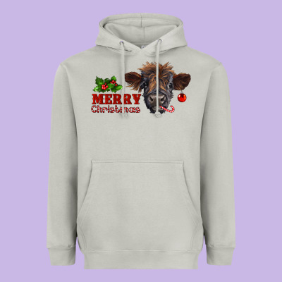 Merry Christmas Highland Calf With Candy Cane Heavyweight Hoodie Designed By Ranaportraitstore
