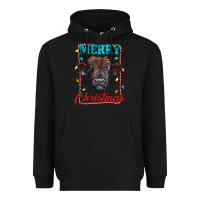 Black merry christmas highland calf baby cow Heavyweight Hoodie - RanaPortraitStore