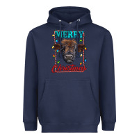 Navy merry christmas highland calf baby cow Heavyweight Hoodie - RanaPortraitStore