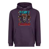 Plum merry christmas highland calf baby cow Heavyweight Hoodie - RanaPortraitStore