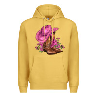Antique Gold valentines day boots cowgirl hat and roses Premium Hoodie - AdoDesignShop