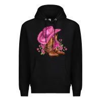 Black valentines day boots cowgirl hat and roses Premium Hoodie - AdoDesignShop