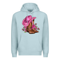 Blue Mist valentines day boots cowgirl hat and roses Premium Hoodie - AdoDesignShop