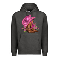 Charcoal Heather valentines day boots cowgirl hat and roses Premium Hoodie - AdoDesignShop