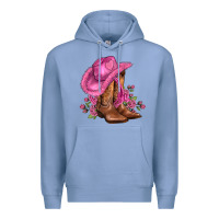 Colony Blue valentines day boots cowgirl hat and roses Premium Hoodie - AdoDesignShop