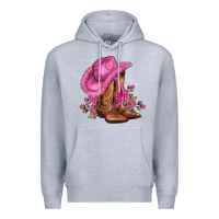 Heather Grey valentines day boots cowgirl hat and roses Premium Hoodie - AdoDesignShop