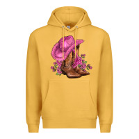 Mustard valentines day boots cowgirl hat and roses Premium Hoodie - AdoDesignShop
