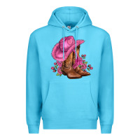 Ocean Blue valentines day boots cowgirl hat and roses Premium Hoodie - AdoDesignShop
