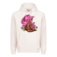 Pale Pink valentines day boots cowgirl hat and roses Premium Hoodie - AdoDesignShop