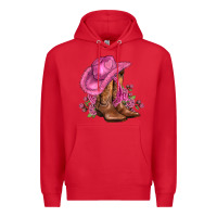 Red valentines day boots cowgirl hat and roses Premium Hoodie - AdoDesignShop
