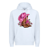 White valentines day boots cowgirl hat and roses Premium Hoodie - AdoDesignShop