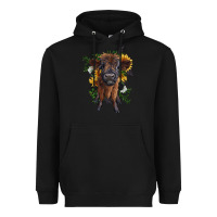 Black highland cow with sunflower Heavyweight Hoodie - RanaPortraitStore