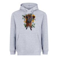 Heather Grey highland cow with sunflower Heavyweight Hoodie - RanaPortraitStore