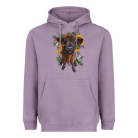 Lavender highland cow with sunflower Heavyweight Hoodie - RanaPortraitStore