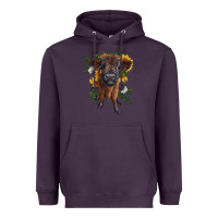 Plum highland cow with sunflower Heavyweight Hoodie - RanaPortraitStore