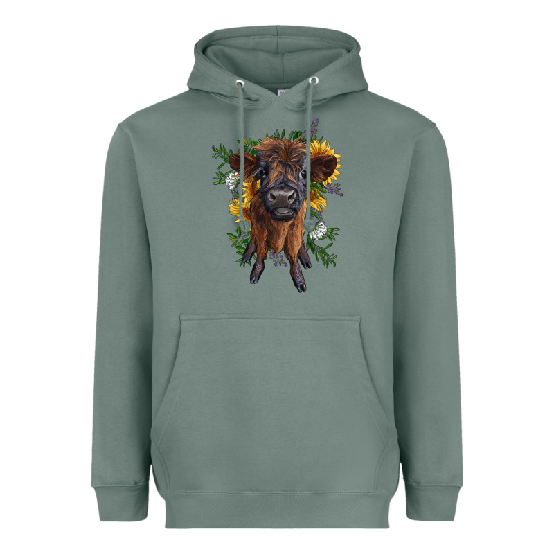 Highland Cow With Sunflower Heavyweight Hoodie by RanaPortraitStore | Teevron