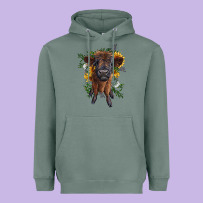Highland Cow With Sunflower Heavyweight Hoodie Designed By Ranaportraitstore