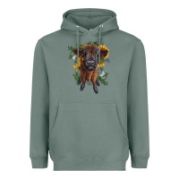 Sage highland cow with sunflower Heavyweight Hoodie - RanaPortraitStore
