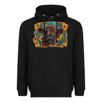 Black highland cow calf with western background Heavyweight Hoodie - RanaPortraitStore