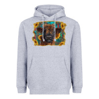 Heather Grey highland cow calf with western background Heavyweight Hoodie - RanaPortraitStore