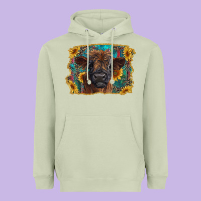 Highland Cow Calf With Western Background Heavyweight Hoodie Designed By Ranaportraitstore