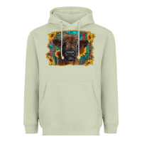 Matcha highland cow calf with western background Heavyweight Hoodie - RanaPortraitStore