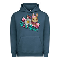 Pigment Midnight Navy he is risen cross rabbit Urban Hoodie - BarkalooDesign