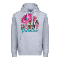 Heather Grey valentines day cowgirl hat and howdy Premium Hoodie - AdoDesignShop