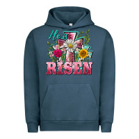 Pigment Midnight Navy he is risen cross easter Urban Hoodie - BarkalooDesign
