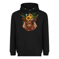 Black highland cow with sunflowers Heavyweight Hoodie - RanaPortraitStore