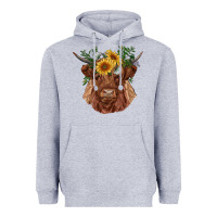 Heather Grey highland cow with sunflowers Heavyweight Hoodie - RanaPortraitStore