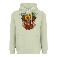 Matcha highland cow with sunflowers Heavyweight Hoodie - RanaPortraitStore