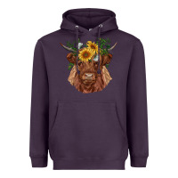 Plum highland cow with sunflowers Heavyweight Hoodie - RanaPortraitStore