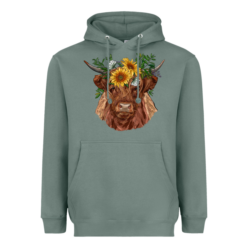 Highland Cow With Sunflowers Heavyweight Hoodie by RanaPortraitStore | Teevron