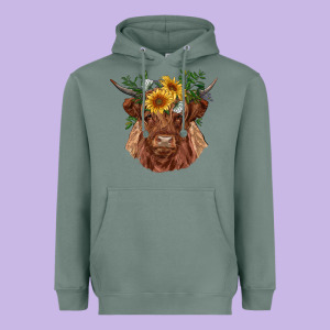 Highland Cow With Sunflowers Heavyweight Hoodie Designed By Ranaportraitstore